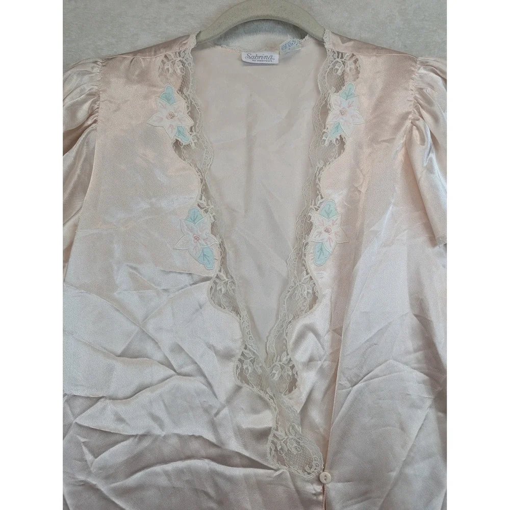 VTG Soft Moments NY women's M floral lace Pink long Sleeve Nightgown nylon maxi